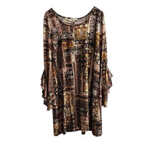 Haani‎ Dress Womens 3X Floral Patchwork Shift Jersey Knit Flutter Sleeve Boho